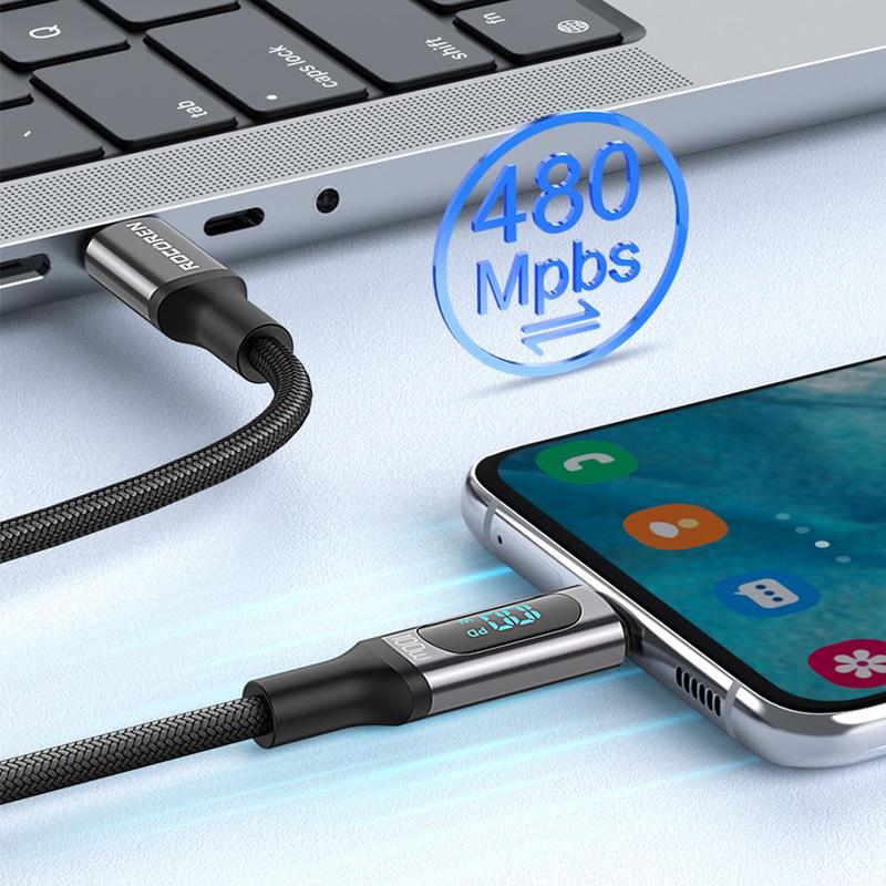 100W USB C To Type C Cable, USB PD 3.0 Fast Charging Charger Cable With LED Display Wire Cord, Universal USB-C 5A TypeC USBC Cable For Macbook Pro Air Laptop