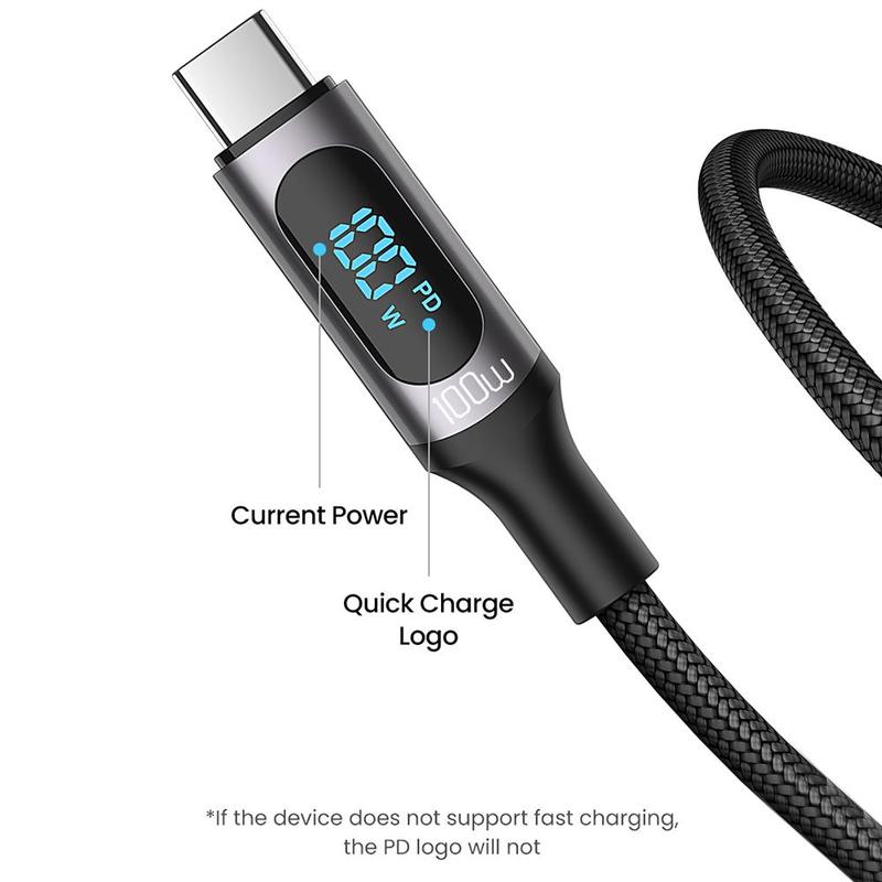 100W USB C To Type C Cable, USB PD 3.0 Fast Charging Charger Cable With LED Display Wire Cord, Universal USB-C 5A TypeC USBC Cable For Macbook Pro Air Laptop