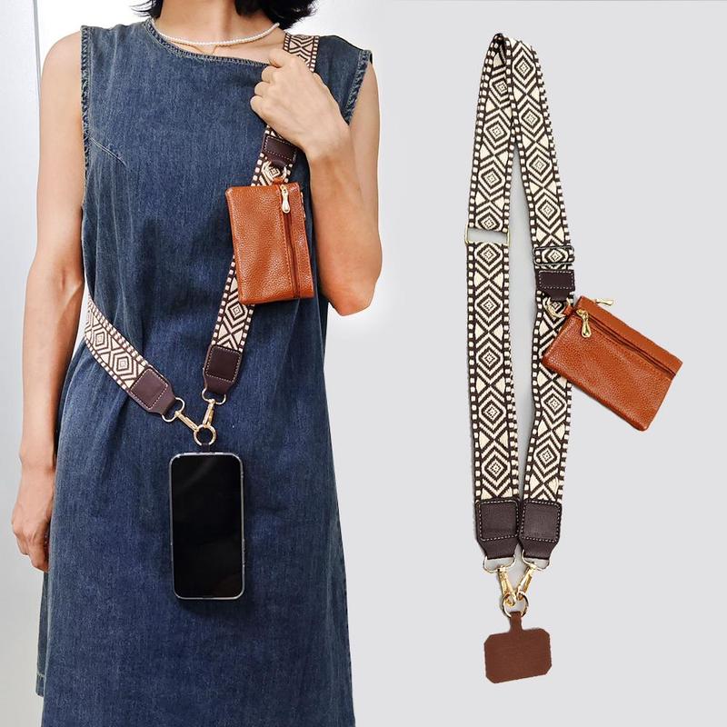 Geometric Pattern Phone Lanyard with Card Holder, 1 Count Adjustable Crossbody Phone Neck Strap, Phone Wrist Strap, Phone Accessories for Women & Men