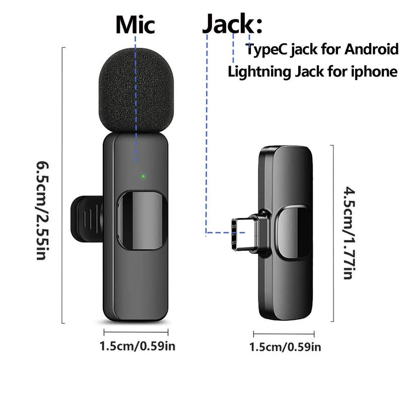 Wireless Lavalier Microphone, 1 Set USB Charging Noise Reduction Collar Clip Microphone for Mobile iPhone Android, Omnidirectional Condenser Recording Mic, Summer Gift, Audio & Video Accessories