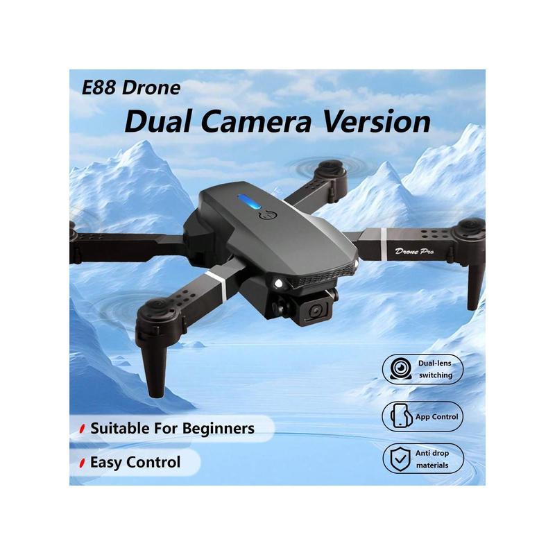 E88 Pro Drone With Dual Camera, WiFi FPV Double Folding RC Quadcopter Altitude Hold, Remote Control Toy For Beginner Men's Gift Indoor Outdoor Drone Christmas,,