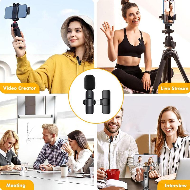 Wireless Lavalier Microphone, 1 Set USB Charging Noise Reduction Collar Clip Microphone for Mobile iPhone Android, Omnidirectional Condenser Recording Mic, Summer Gift, Audio & Video Accessories