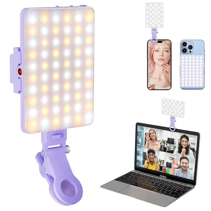 Rechargeable Selfie LED Light Clip for iPhone, Android & Tablets - Adjustable Brightness for Makeup, Video Calls, Vlogs, Live Streaming, Phone Accessories