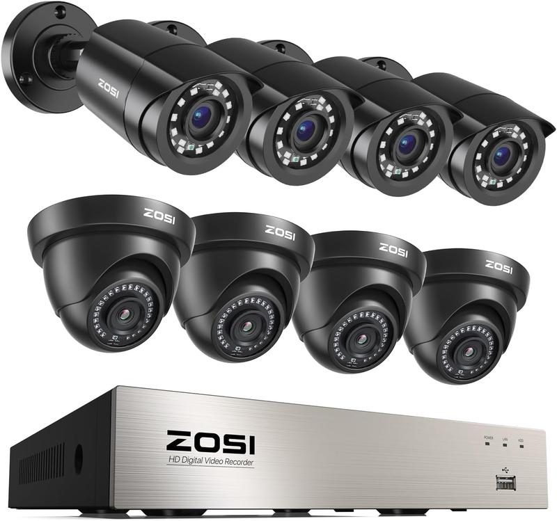 ZOSI 3K Lite 8CH Home Security Camera System Outdoor,8Channel H.265+ CCTV DVR,8pcs 1080p Weatherproof Surveillance Bullet Dome Cameras,Night Vision,AI Human Vehicle Detection,Remote Access(No HDD)