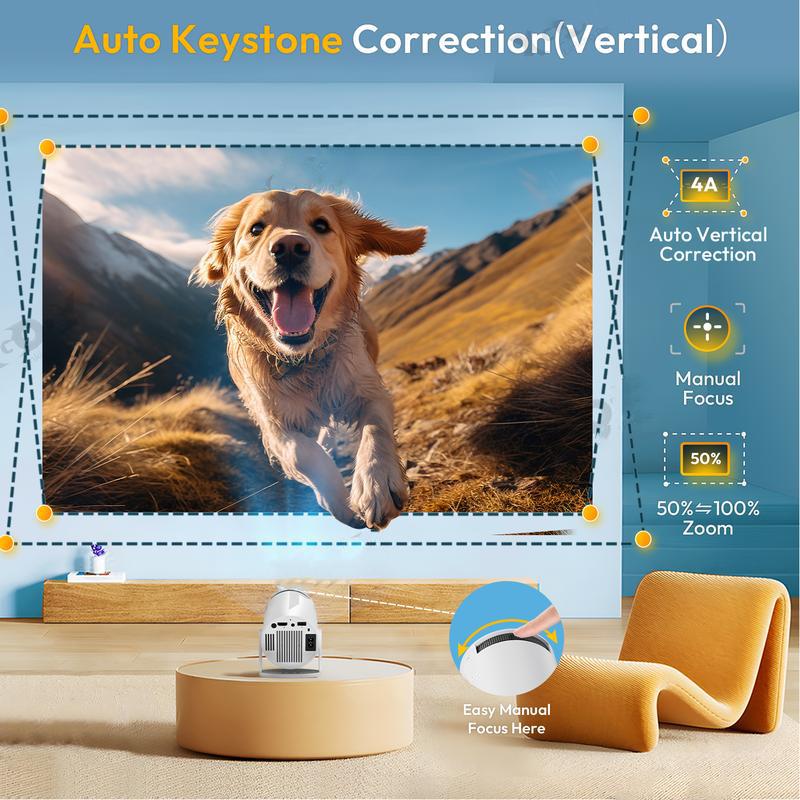 [Christmas Sale] Ntaanoo New Mini Portable Projector, 2.4 5G WiFi Smart Projector 360° Adjustable Stand 4K HD LED Projector Auto Keystone Correction Portable Projector, BT 5.2,200 Inch Screen,Built-in speaker, Home Video Projector