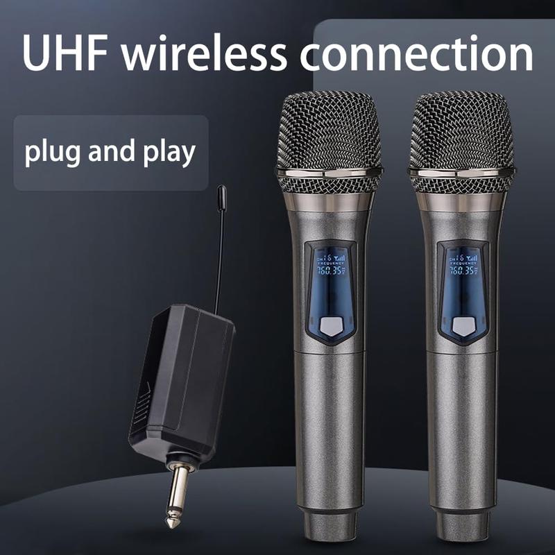 Wireless Microphone,Rechargeable Wireless Dual UHF Microphone,Dual Handheld Dynamic Wireless Mic for Karaoke Singing, Wedding, DJ, Party, Speech, Church, Class Use,200ft,Gray