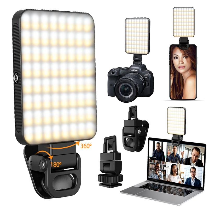 Portable Selfie Light, USB Rechargeable LED Video Light with Front & Rear Clip, Clip-on Selfie Light for Phone, iPad, Laptop, Makeup, Live, Vlog