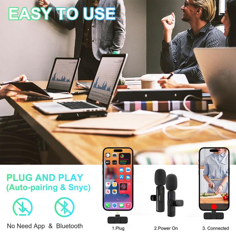 Portable Wireless Lavalier Microphone,Versatile Audio Companion: One-Set Wireless Mic for iPhone, Android, & More Cable Charging