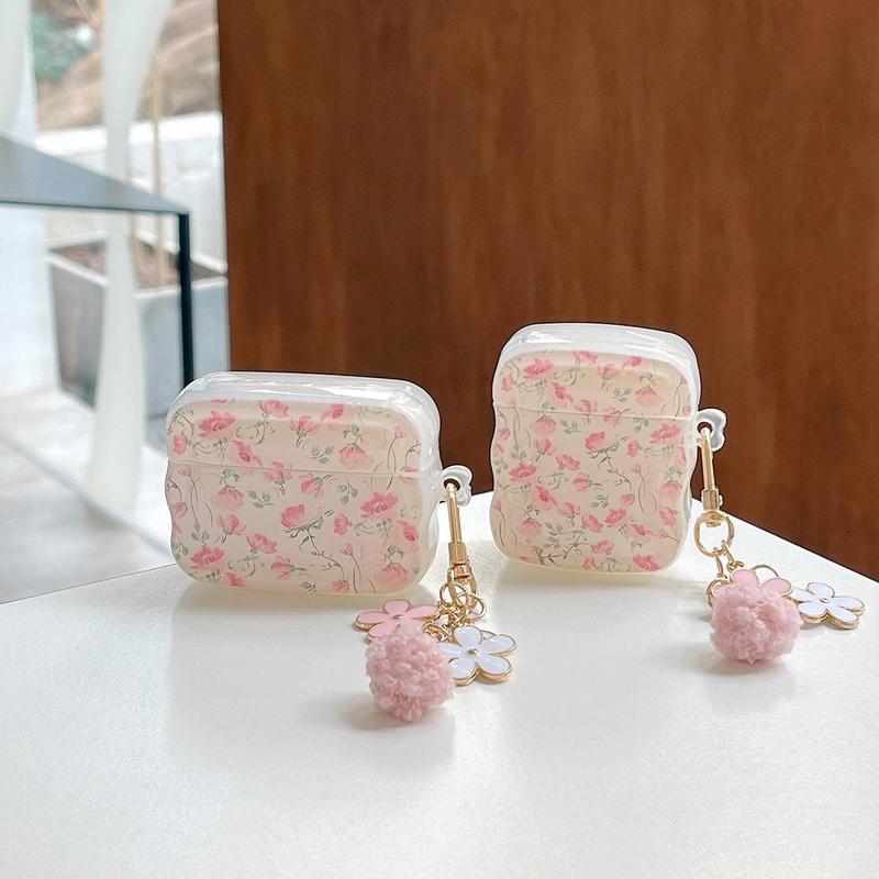 Floral Pattern Earphone Case with Keychain, 1 Count Anti-fall Soft TPU Earphone Protective Cover, Earphone Accessories Compatible with AirPods