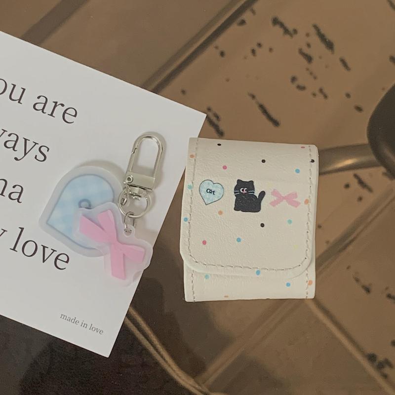 Cute Cat Pattern Earphone Case with Acrylic Tag, PU Leather Flip Earphone Bag, Earphones Protective Case for AirPods Pro2 Pro 3 2