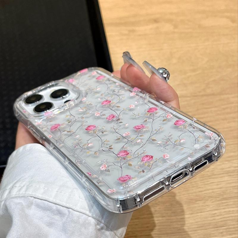 Floral Pattern Phone Case, Anti-drop Cellphone Protective Case, All-inclusive Shockproof Mobile Phone Cover for iPhone 15 Pro Max 14 13 12 11