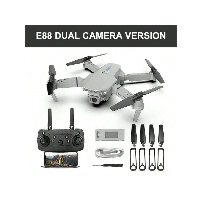 E88 Pro Drone With Dual Camera, WiFi FPV Double Folding RC Quadcopter Altitude Hold, Remote Control Toy For Beginner Men's Gift Indoor Outdoor Drone Christmas,,