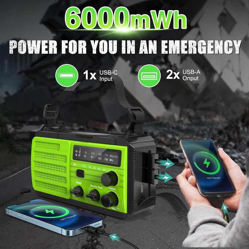 Emergency Radio Solar Hand Crank Emergency Radio: AM FM NOAA Weather Radio with Phone Charger, Flashlight & Reading Lamp, Headphone Jack, SOS Alarm for Home Survival Hurricane