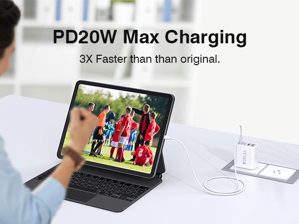 40W USB C Charger Cube 4 Port PD+QC Power Adapter Wall Plug Fast Charging Block Multiport Brick Type C Box for iPhone 16 15 Pro Max 14 13 12 SE SE X, iPad, Airpods, iwatch, Samsung Galaxy Christmas Gifts