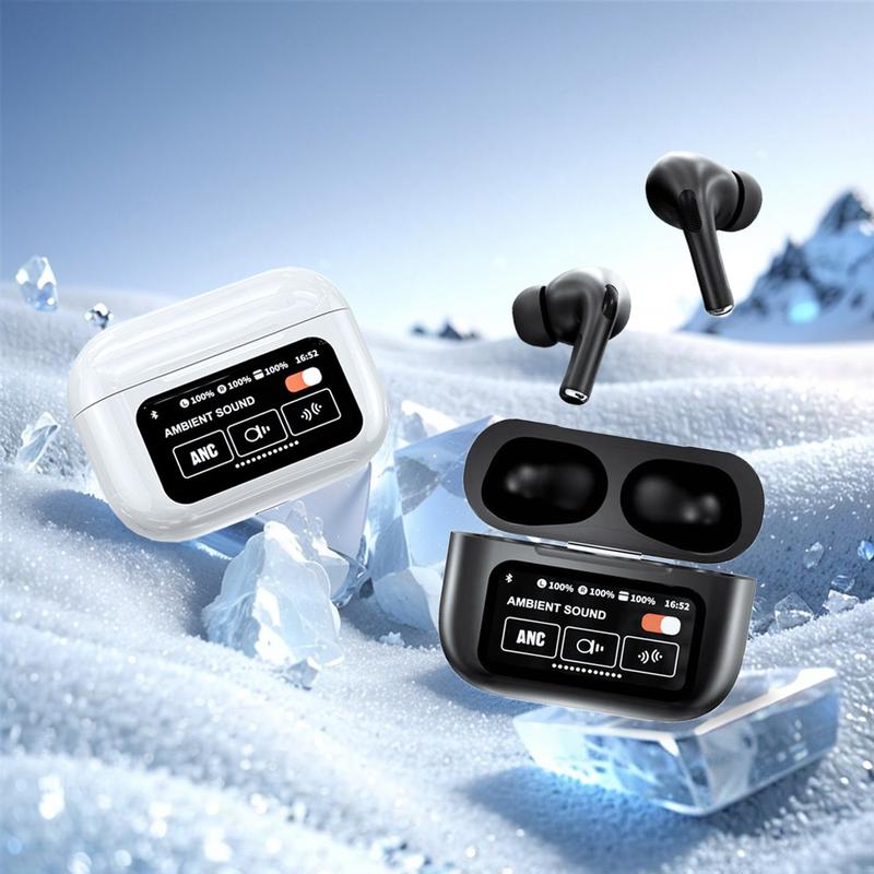 A9 Pro Wireless Earphones Noise Cancellation Bluetooth V5.4 Full Color Display Earphone Touch Screen With Charging Case Chargeable Audio Headphones