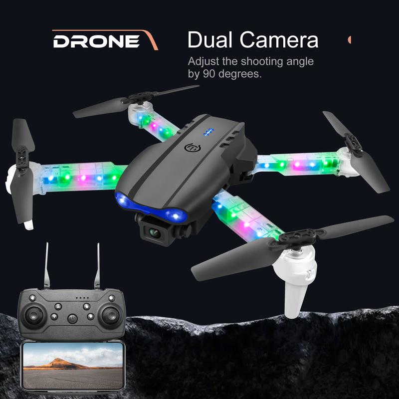 Mini Drone with Camera for KIds - 1080P HD FPV RC Quadcopter with 90° Adjustable Lens, Coloeful LED Lights, Gestures Selfie, One Key Start, 360° Flips,Toys Gifts RC Drone for Boys Girls Black