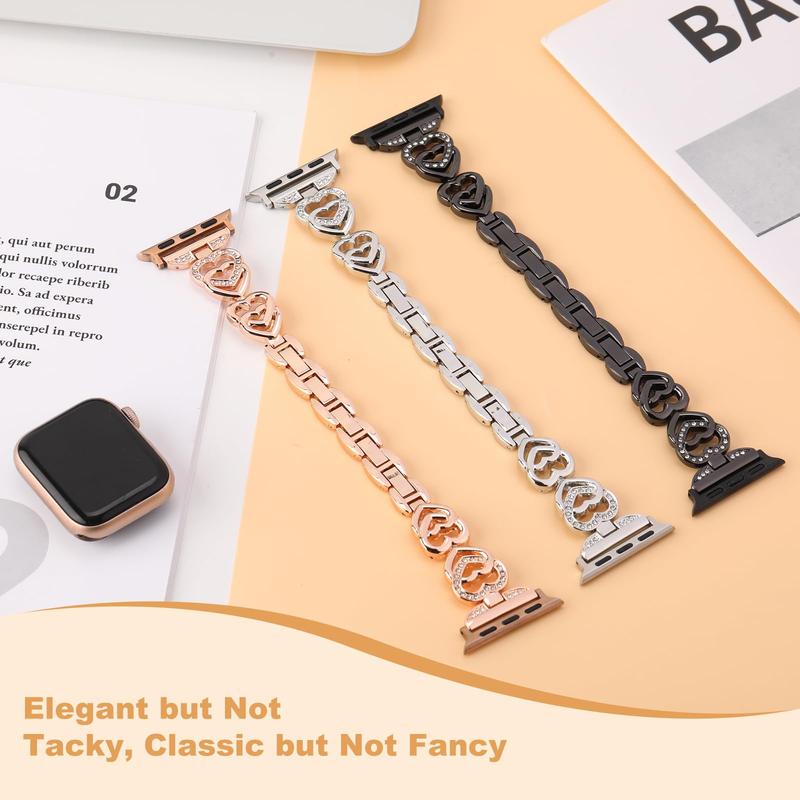 Rhinestone Decor Watch Band (Band Only), Stainless Steel Watch Band for Women, Fashion Watch Band Compatible with Apple Watch SE 9 8 7 6 5 4 3 2 1 38mm 40mm 41mm 42mm 44mm 45mm 49mm, Watches Band, Wearable Accessories