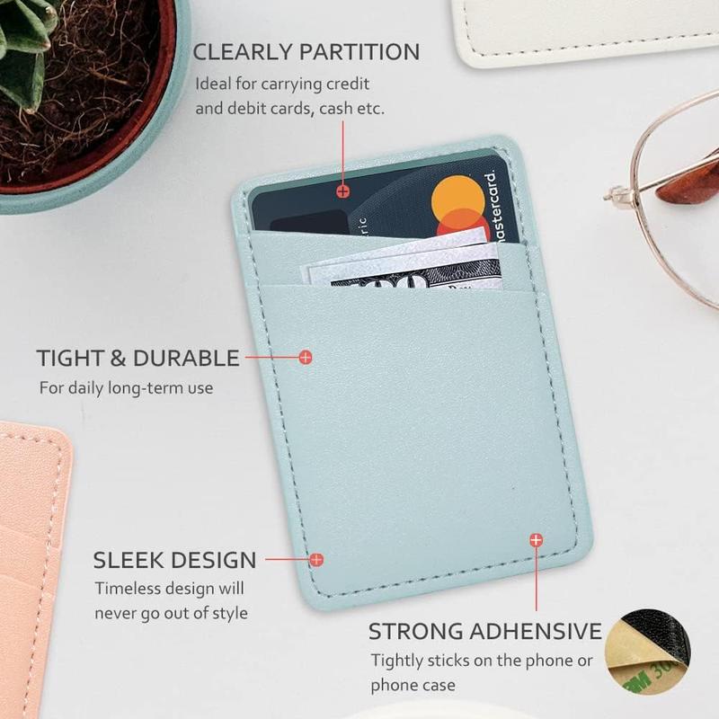 Card Holder for Phone Case, Phone Card Holder Leather, Dual Pocket Phone Wallet Stick On for , Android Cell Phone - White Blue