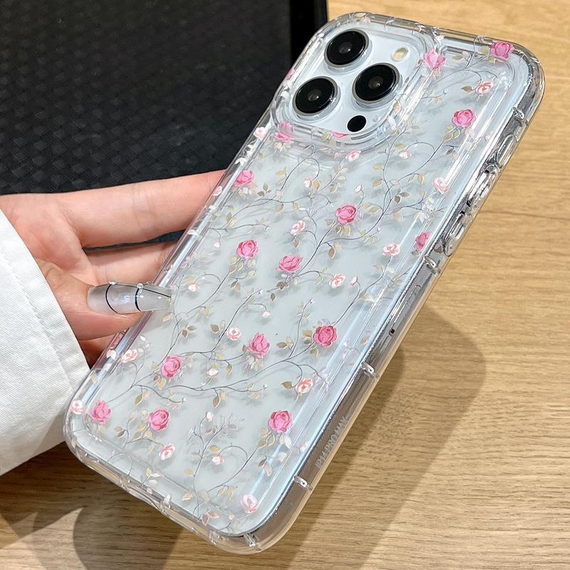 Floral Pattern Phone Case, Anti-drop Cellphone Protective Case, All-inclusive Shockproof Mobile Phone Cover for iPhone 15 Pro Max 14 13 12 11