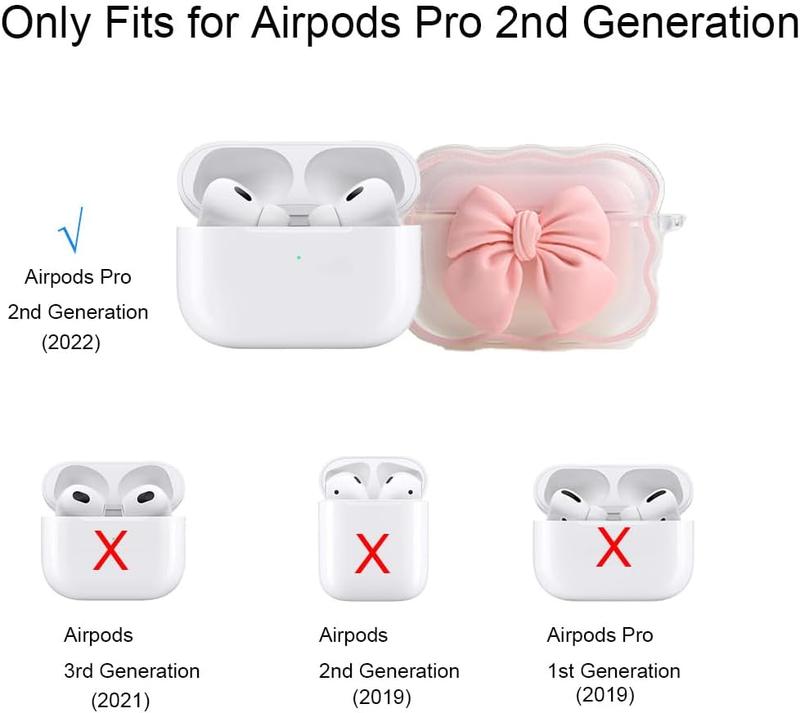 Compatible with  AirPods Pro 2 Generation 2022 Case , Cute 3D Bow Tie Design Shockproof Soft Clear TPU Kawaii AirPods Pro2 Protector with Keychain for Women Girls, Bow Pink