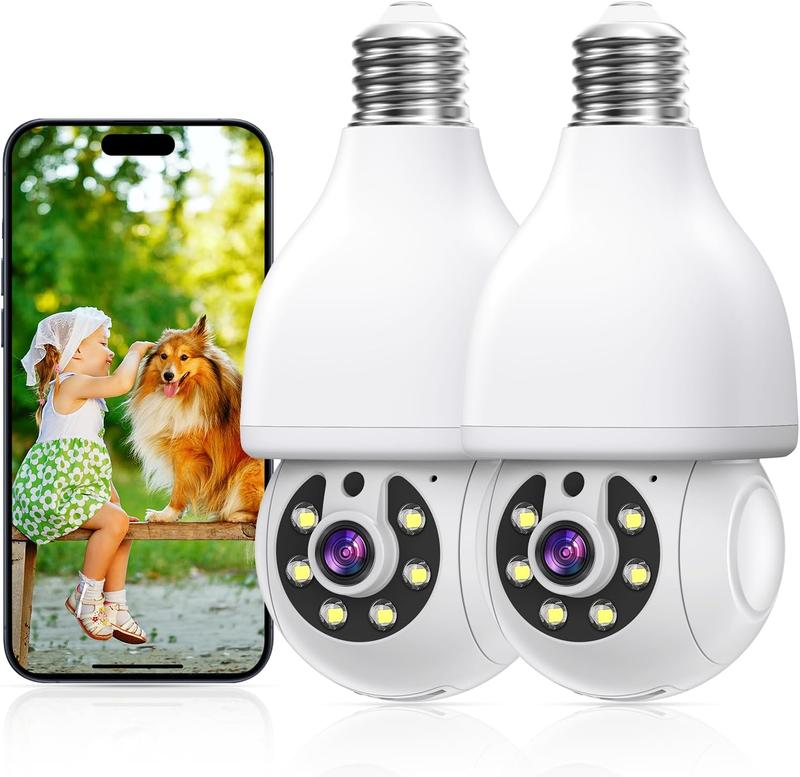 Wireless Light Bulb Security Camera, 2K HD 5G 2.4GHz WiFi Dual-Band Screw in E27 Light Socket Security Camera Indoor Outdoor, 360° Motion Detection, Color Night Vision