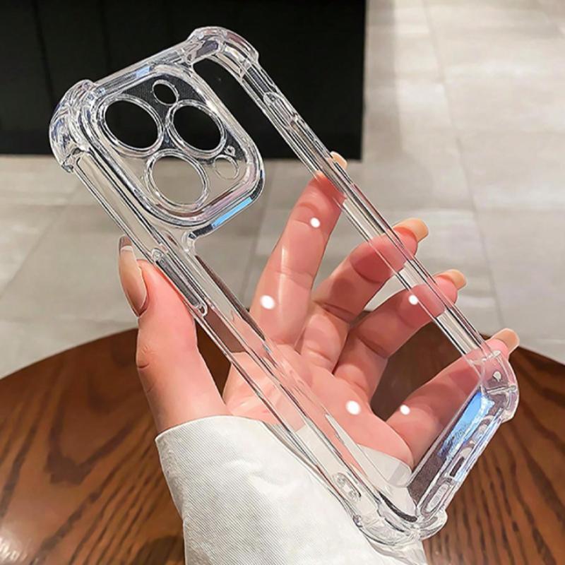 Clear Four Corners Anti-drop Phone Case with Lens Protector, 1 Count Summer Full Cover Shock-proof Phone Protective Cover for iPhone Series, Simple Fashion Phone Cases for Women Girls