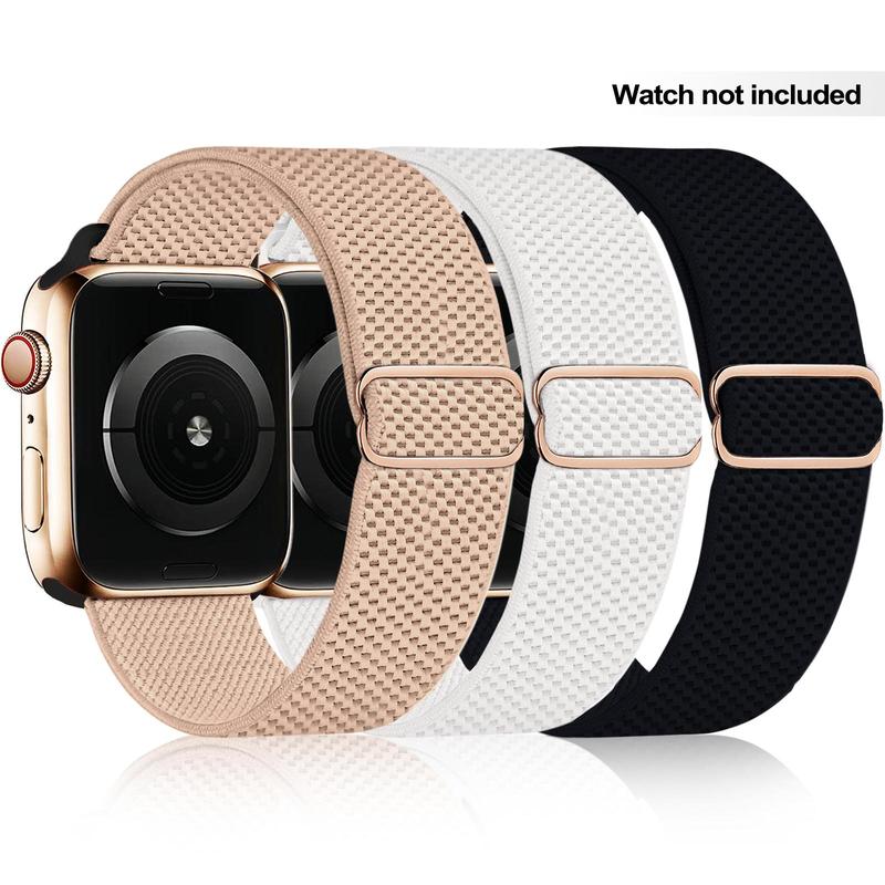 Stretch Nylon Watch Band Compatible With Apple Watch Ultra SE 9 8 7 6 5  4 3 2 1 (Band Only), 3 Counts Solid Color Adjustable Elastic Watch Band For Men & Women, Smart Watch Accessories