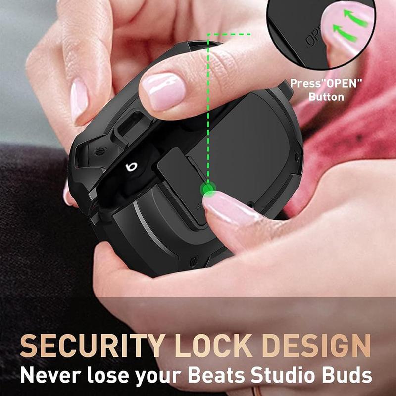 Earphone Case with Keychain for Men & Women, Earphones Protective Cover with Safety Lock for Beats Studio Buds Studio Buds Plus Case 2021 2023