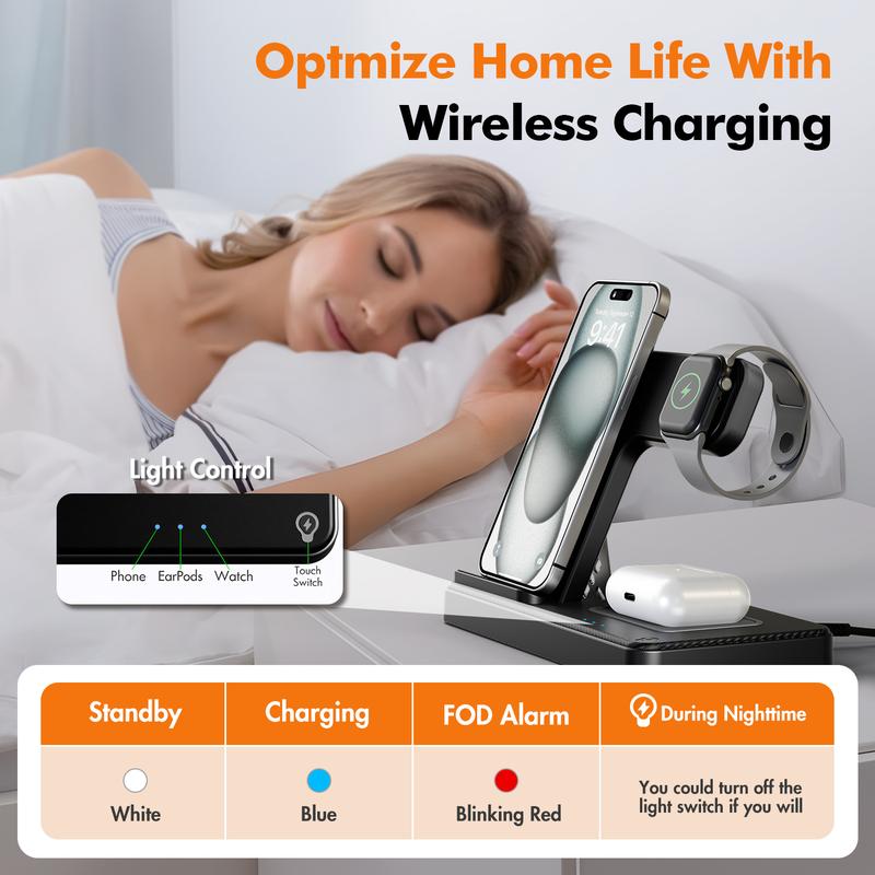 Portable 3 In 1 Fast Wireless Charger station, 18W Magnetic Folding Wireless Charging stand Station Suitable For iPhone 15 14 Pro Max 13 12 11, For i Watch 9 8 7 6 5 4 3 2Se, For Air Pods 3 2 Multiple Devices Wireless chargers christmas 2024 ornament