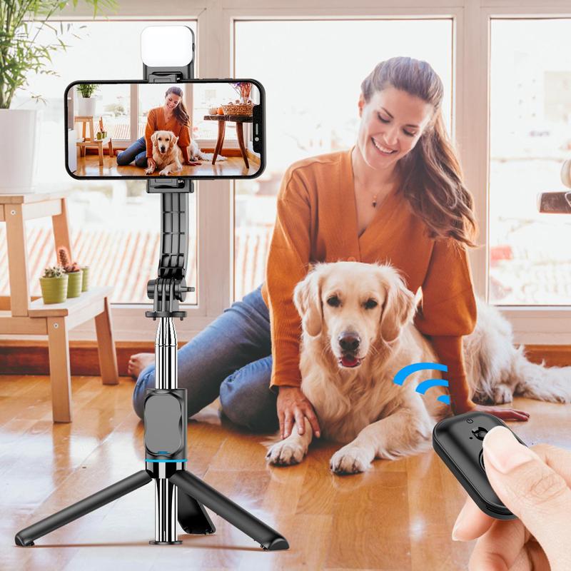 42 Inch Selfie Stick Tripod with Fill Light, 1 Count Extendable Phone Tripod Stand, Multifunctional Selfie Stick with Detachable Remote & Phone Holder