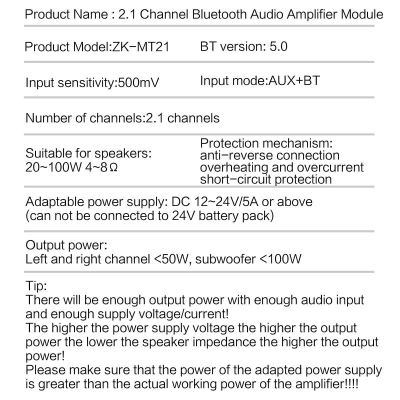 2.1 Channel Power Amplifier Board, Bluetooth-compatible Audio Power Amplifier Module, Audio & Video Accessories for DIY Audio & Home Theater