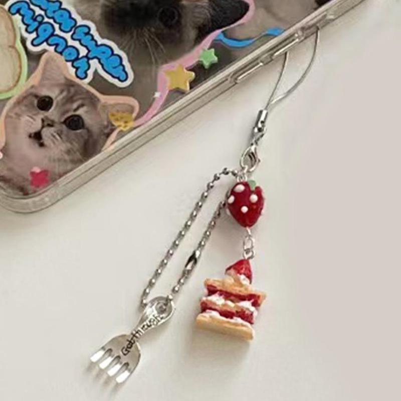 Strawberry Cake Design Phone Chain, Cute Phone Lanyard, Phone Strap for Women & Girls, Fashion Phone Accessories for Daily Use