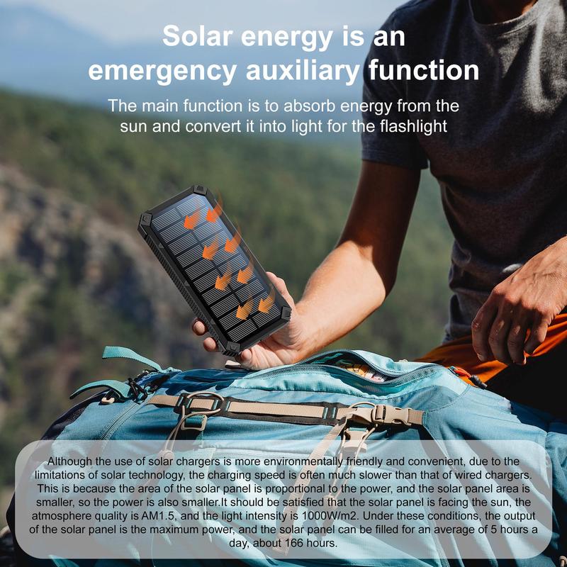 20000mAh Wireless Solar Powered Phone Charger, Waterproof Power Bank with Dual USB Port, Power Bank with LED Flashlight for iPhone Smartphones Tablet