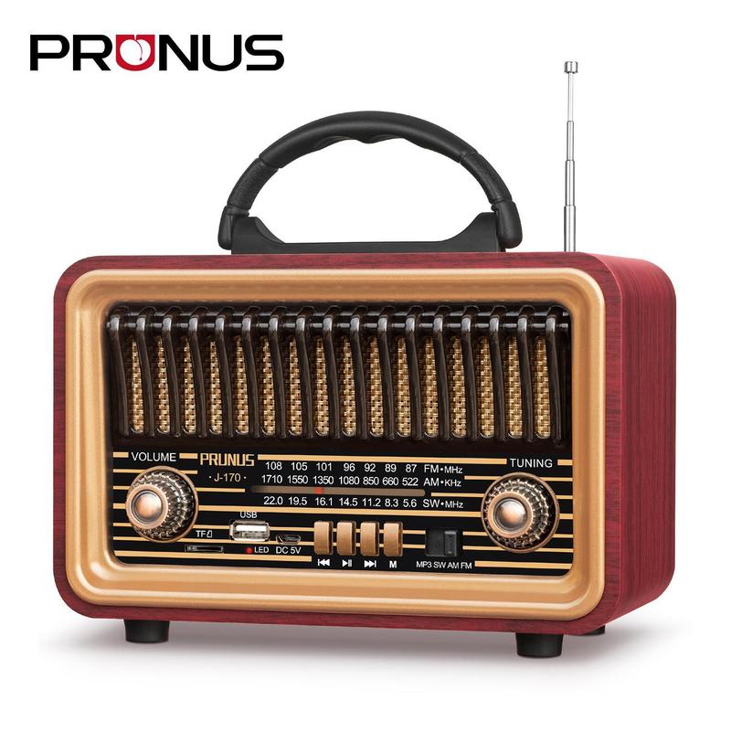 PRUNUS J-170 Retro Bluetooth Radio with Rich Bass Speakers,Portable Wireless Speakers AM FM Radio with USB, TWS Pairing, BT5.0, TF Card & MP3 Player for Home Party Outdoor Gift