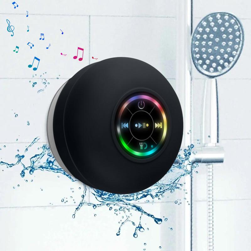 Portable Mini Wireless Speaker, Suction Cup USB Rechargeable Waterproof Speaker with LED Light, Portable Wireless Bluetooth 5.0 Speaker for Shower, Parties, Bathroom, Travel & Outdoors,  Thanksgiving Christmas Gifts