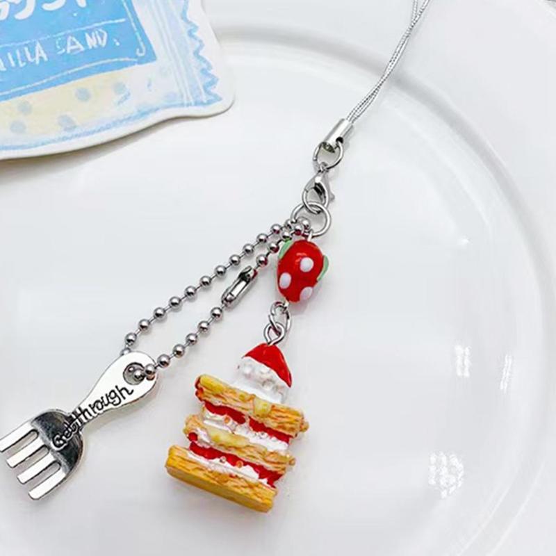 Strawberry Cake Design Phone Chain, Cute Phone Lanyard, Phone Strap for Women & Girls, Fashion Phone Accessories for Daily Use