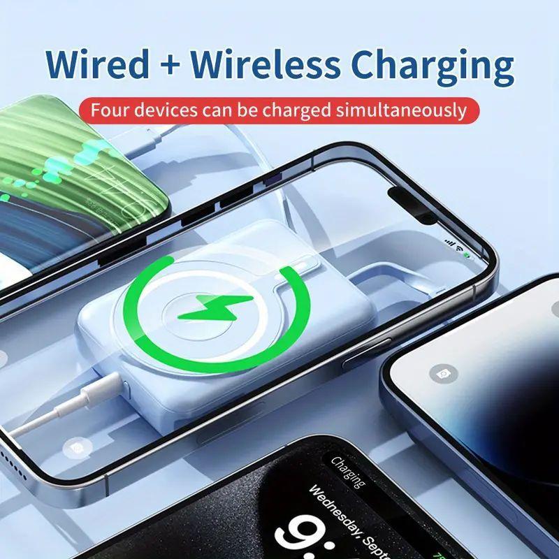 10000mAh Magnetic Fast Charge Mobile Power Supply, 15W Wireless Power Bank with Dual Cable, PD 20W Fast Charge Power Bank for iPhone 15 14 13 12