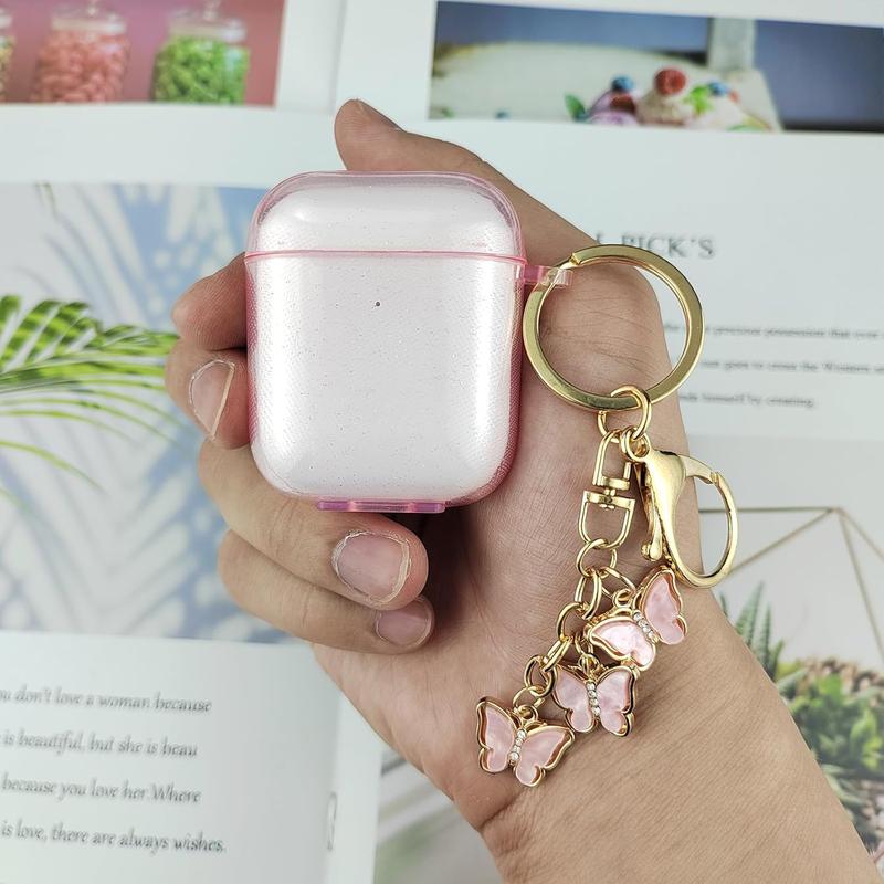 Compatible with AirPods Case Cover, Soft TPU Case for AirPods 2&1 Generation Case with Cute Butterfly Keychain for Girls Women (Glitter Pink)