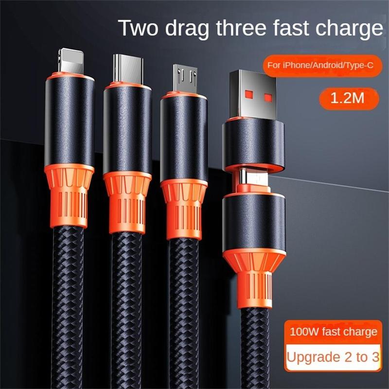 4-In-1 Data Cable, 100W Charging Cable with Data Transmission Function, Multifunctional Data Cable for Samsung Xiaomi Huawei iPhone