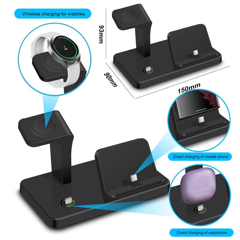 Wireless Charger Station for Samsung, 3 in 1 Fast Wireless Charging Stand for Samsung Galaxy S24 S24 Ultra S24+ S23 Ultra Galaxy Watch Galaxy Buds Smartphone Cellphone