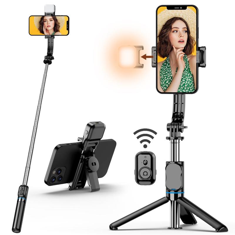 42 Inch Selfie Stick Tripod with Fill Light, 1 Count Extendable Phone Tripod Stand, Multifunctional Selfie Stick with Detachable Remote & Phone Holder