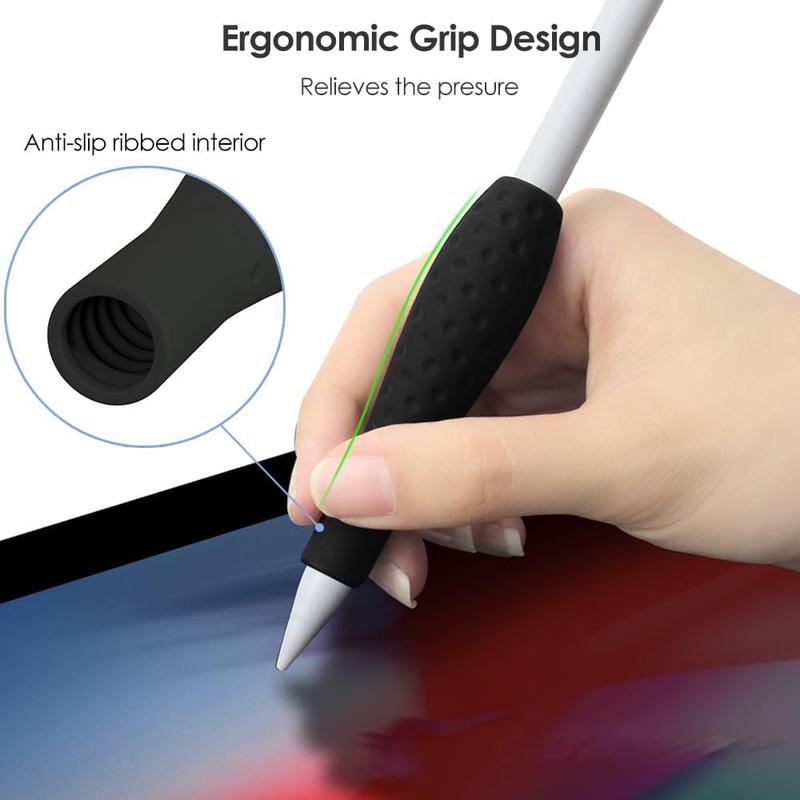 Ergonomics Grip Holder Silicone Protective Sleeve Cover for Apple Pencil 1st 2nd Generation iPad Pro 11'' 12.9'' 2021 2020 2018 Stylus Accessories Kits (Black)