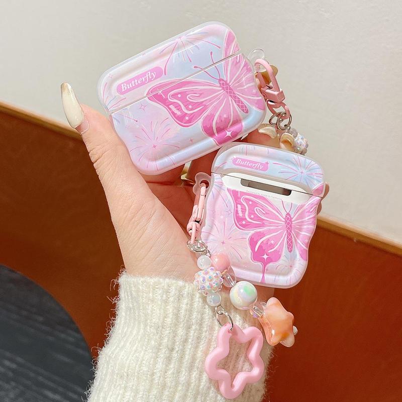 Cute Butterfly Pattern Earphone Case with Keychain, Soft TPU Earphone Protective Cover, Earphone Protector Cover Compatible with AirPods Series