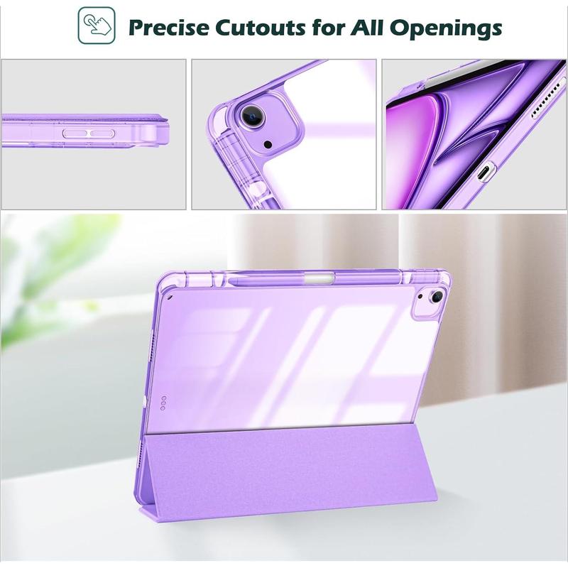 for iPad Air 13 Inch Case 2024 M2 with Pencil Holder, iPad Air 2024 13 Inch Case Clear Transparent Back, iPad Air M2 13 Cover Shockproof Smart Folio, Auto Wake Sleep -Purple