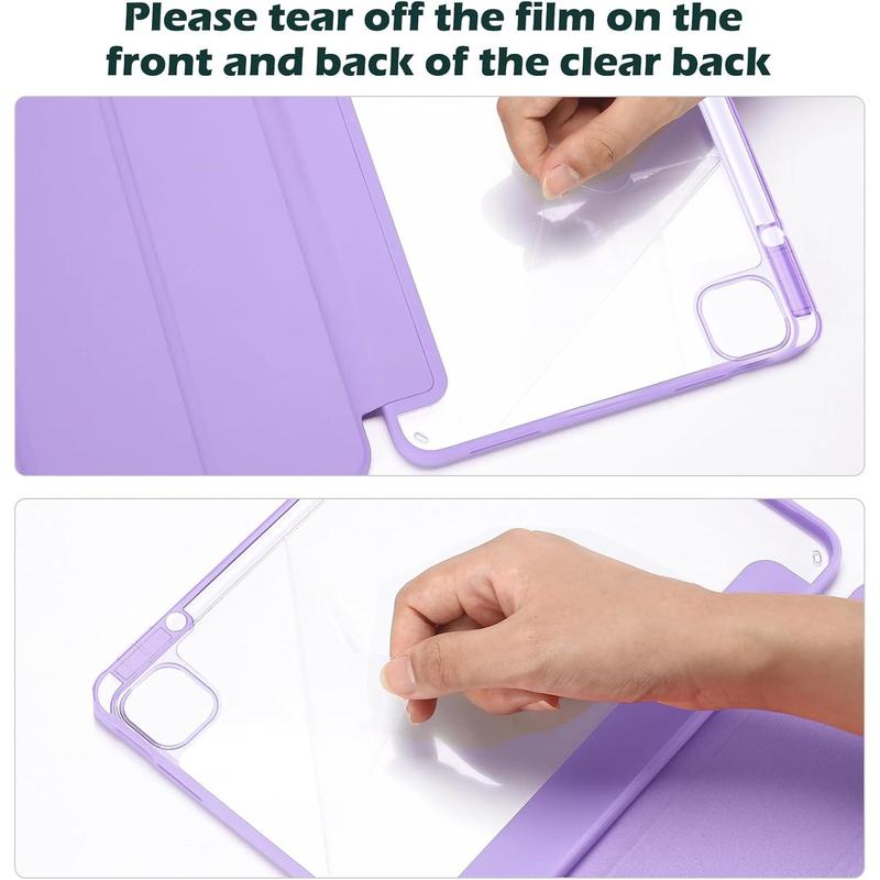 for iPad Air 13 Inch Case 2024 M2 with Pencil Holder, iPad Air 2024 13 Inch Case Clear Transparent Back, iPad Air M2 13 Cover Shockproof Smart Folio, Auto Wake Sleep -Purple