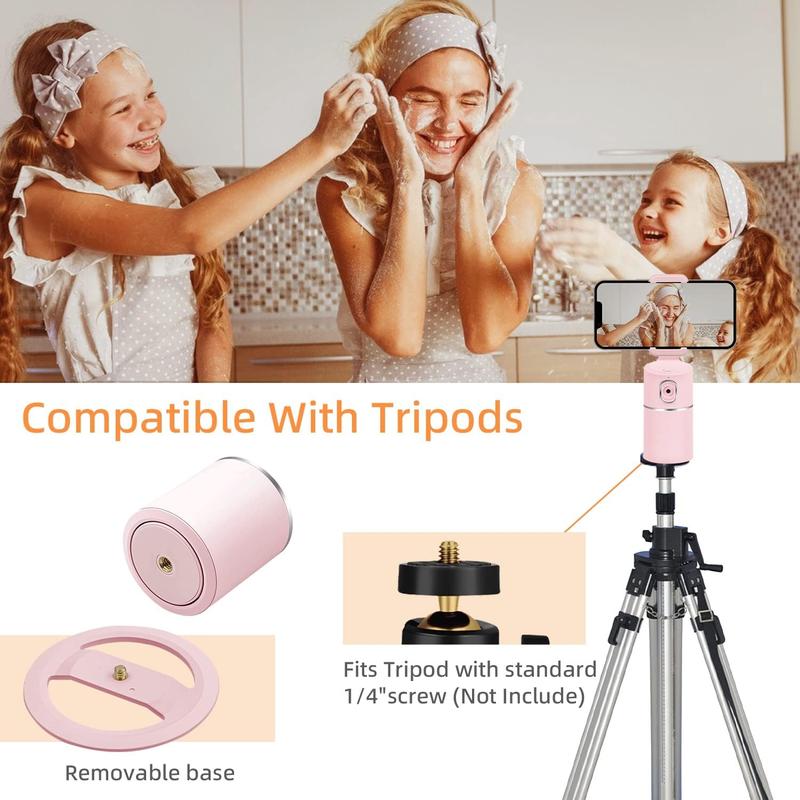 Auto Face Tracking Tripod, No App Required, Rechargeable Battery, 360° Rotation Phone Tracking Holder Face Body Phone Camera Mount for Live Vlog Streaming Video Chat - Pink