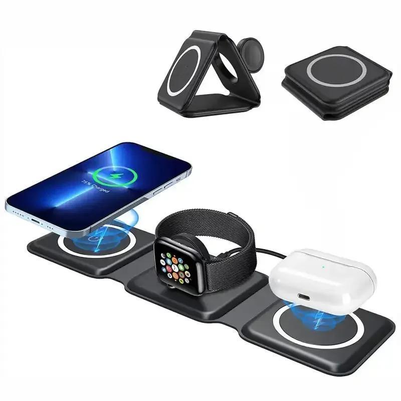 3-in-1 Wireless Charger, 1 Count Foldable Magnetic Travel Charger for Apple Watch, Multifunctional Wireless Charger for iPhone 15 14 13 12 Series & AirPods