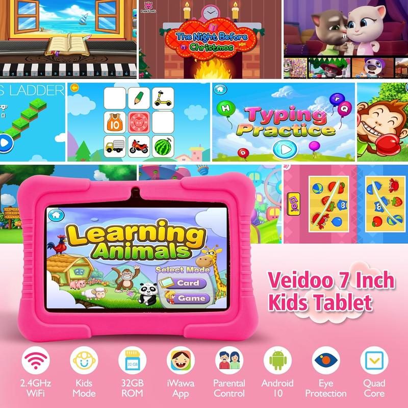 7 Inch Android 12 Tablet, 2GB RAM 32GB ROM Tablet with Shockproof Case, Parental Control Tablet, 2.4G WiFi Educational Tablet for Students