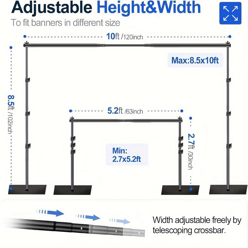 Heavy Duty Backdrop Stand 8.5x10ft (HxW) Adjustable Background Support System Kit With Steel Base For Photography