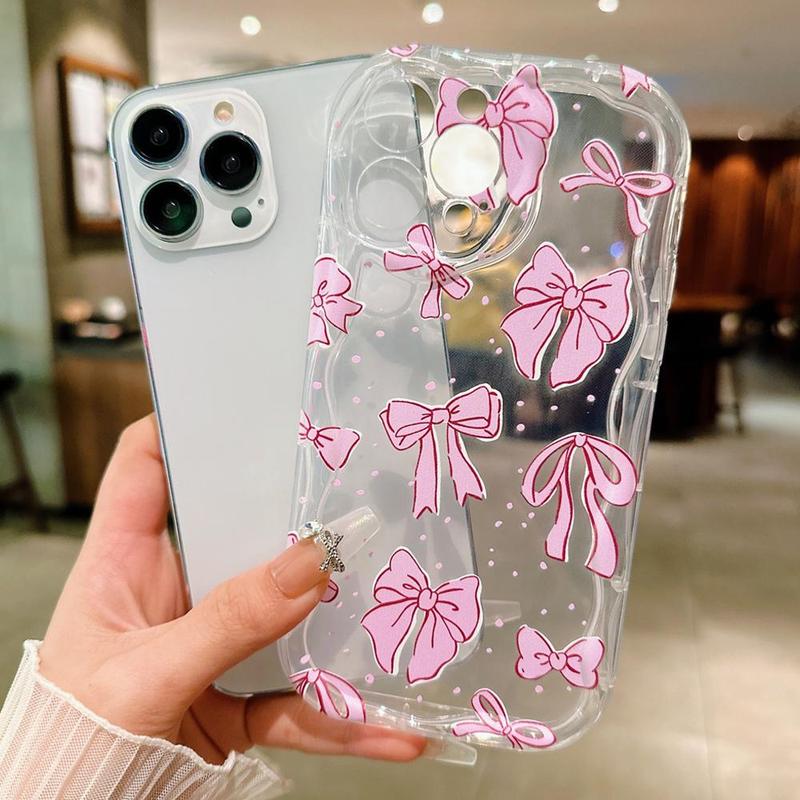 Bowknot Pattern Phone Case for Summer, Transparent Phone Case, Shockproof Phone Protective Cover Compatible With iPhone 7 8 X 11 12 13 14 15 Plus Pro Max, Fall Gift